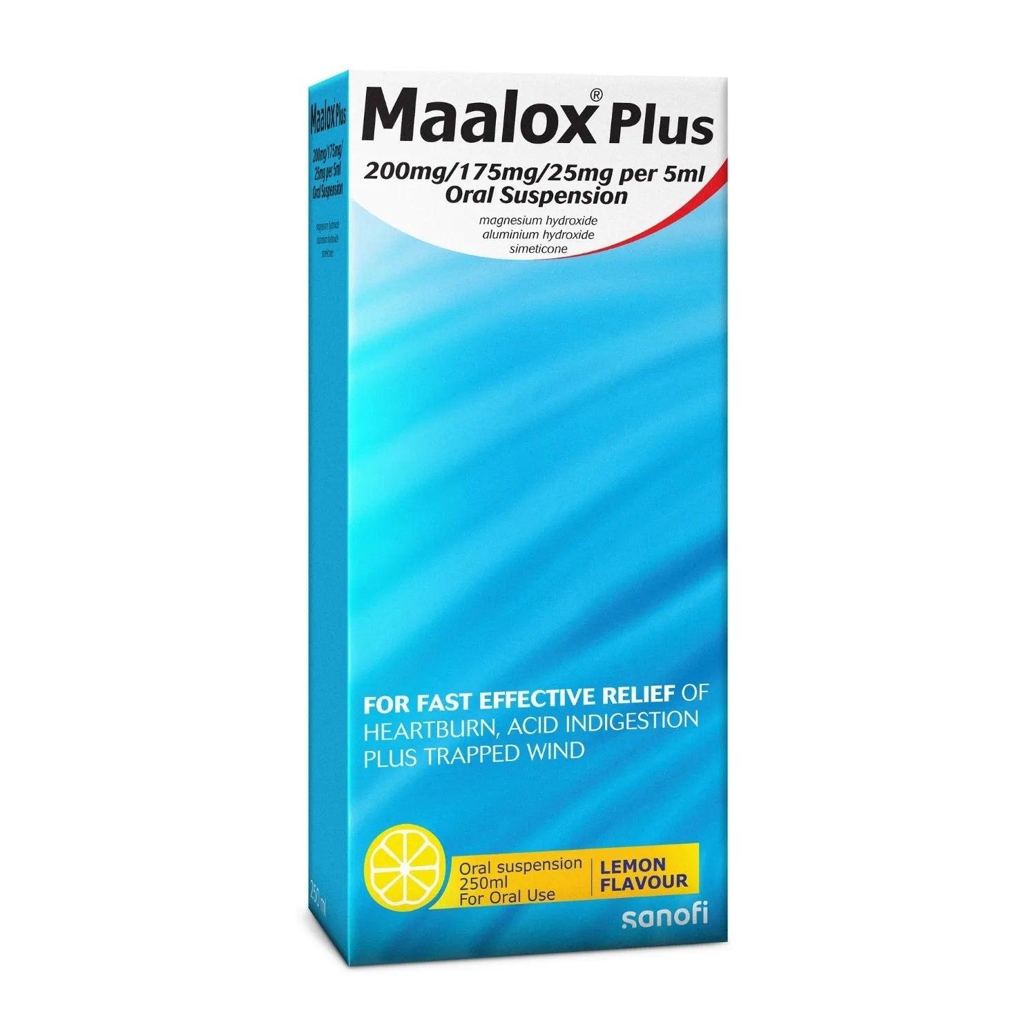 Maalox Plus Oral Suspension Lemon Flavor for Heartburn, Acid Indigestion & Trapped Wind Relief