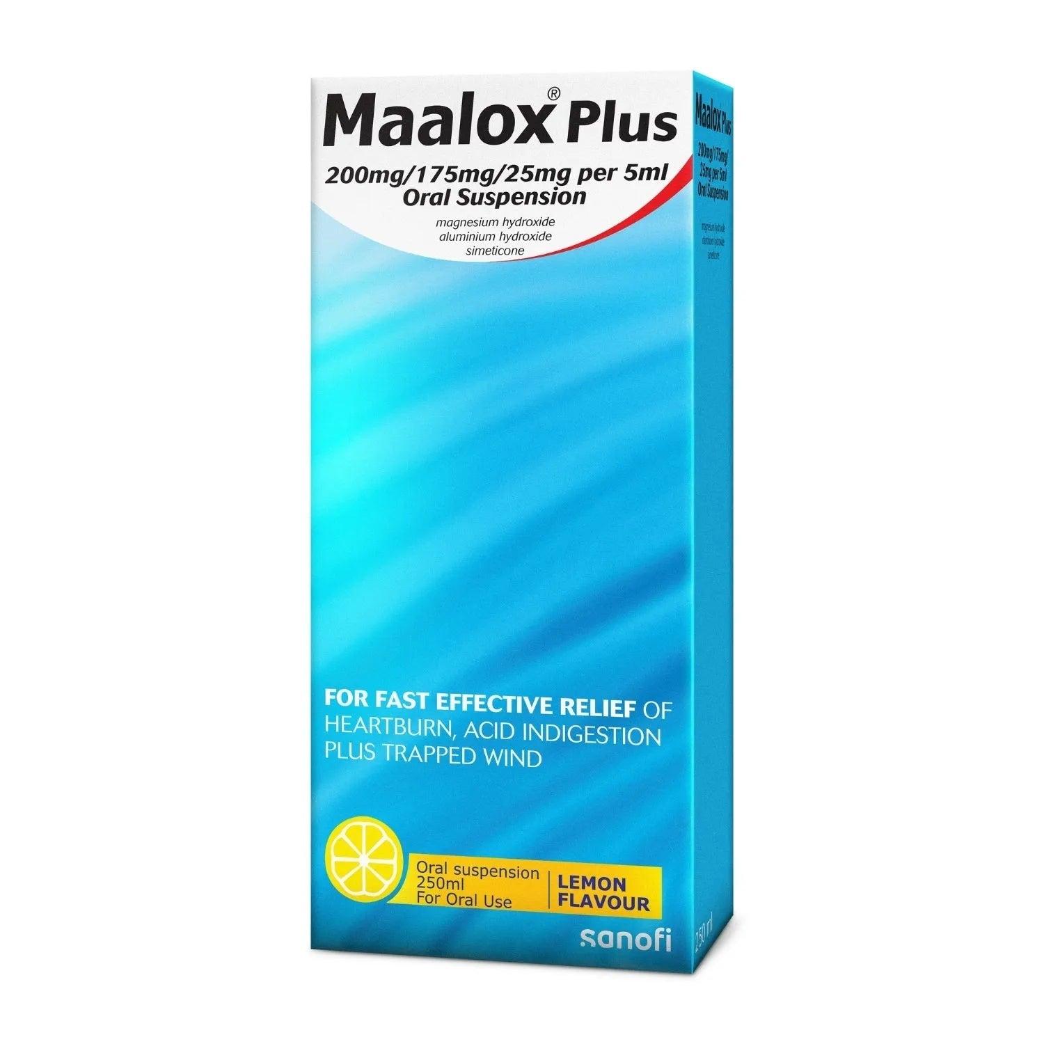 Maalox Plus Oral Suspension Lemon Flavor for Heartburn, Acid Indigestion & Trapped Wind Relief