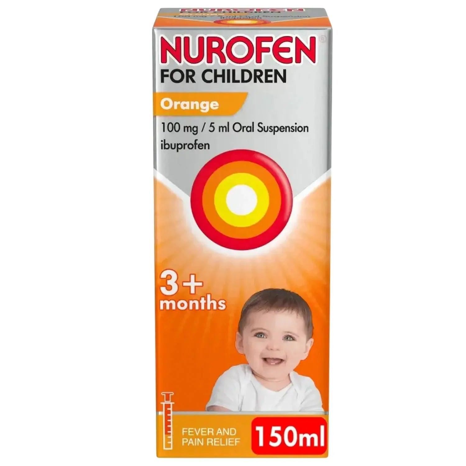 Nurofen for Children Orange Flavor 150ml Oral Suspension 3+ months Fever and Pain Relief