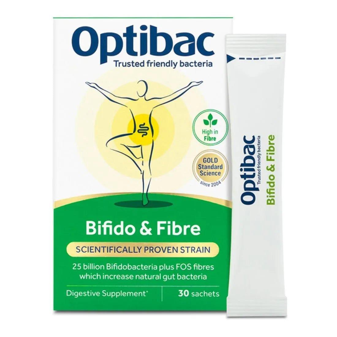 Optibac Bifido & Fibre Digestive Supplement - High in Fibre, 25 Billion live cultures, Gluten free, Soy free, Vegan, No dairy
