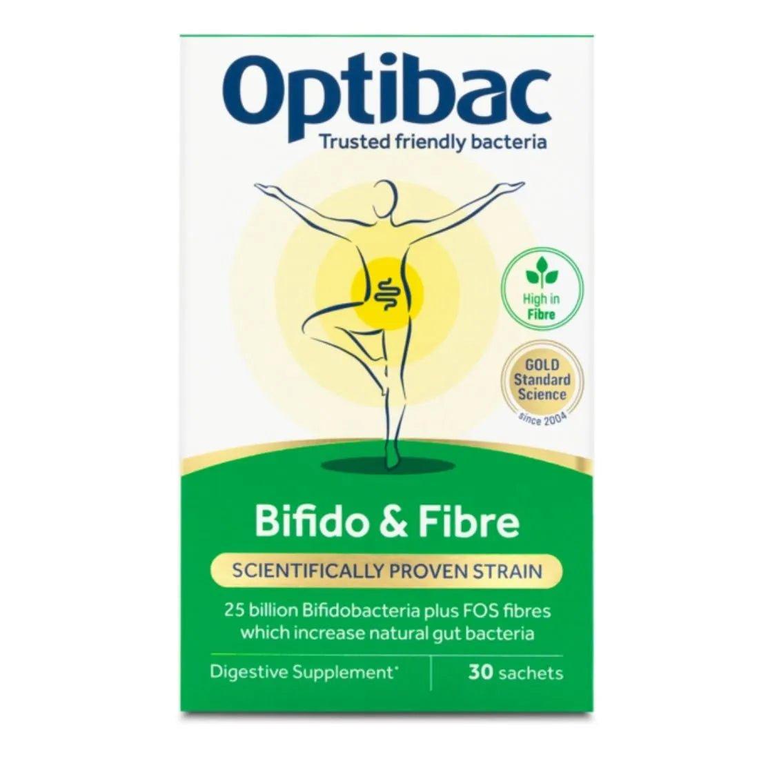 Optibac Bifido & Fibre Digestive Supplement - High in Fibre, 25 Billion live cultures, Gluten free, Soy free, Vegan, No dairy