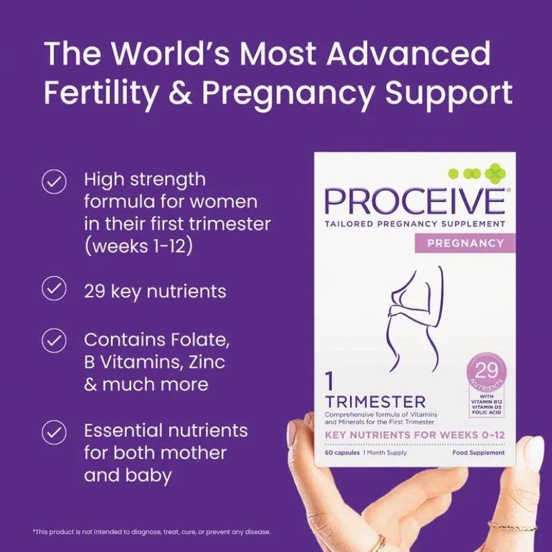 Proceive Pregnancy Trimester 1 - 60 Capsules | Vitamins & Minerals | Folic Acid, Vitamin B12, Vitamin D3 | Image Features: Pregnancy, 29 Nutrients, Vitamin B12, Vitamin D3, Folic Acid