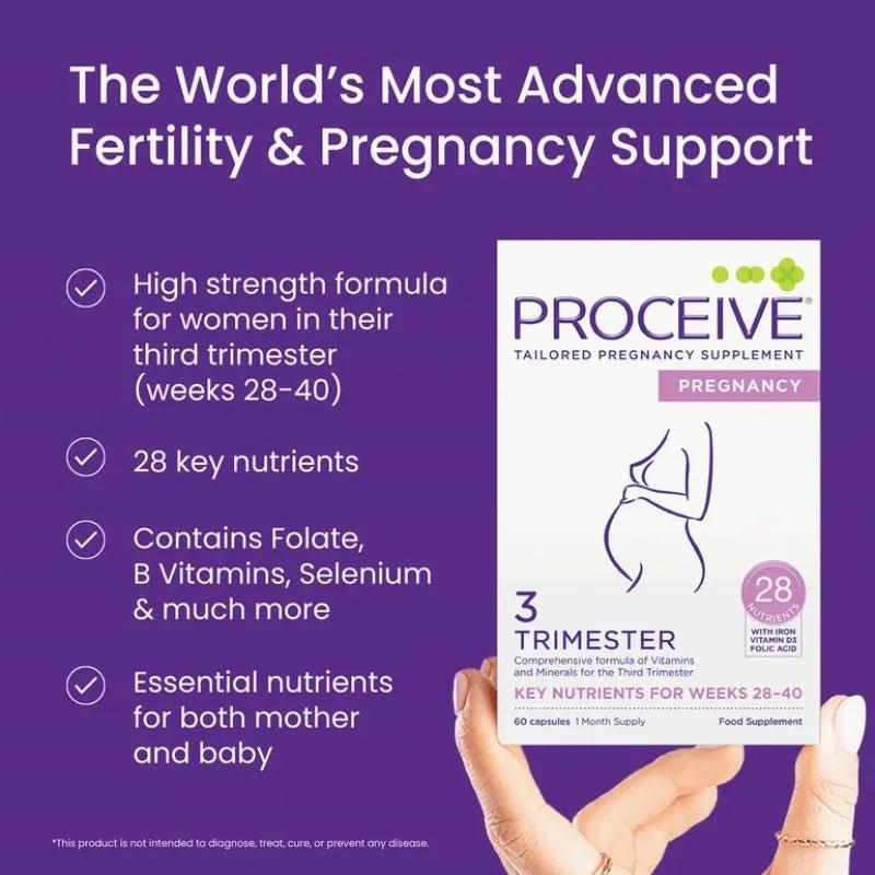 Proceive Pregnancy Trimester 3 - 60 Capsules | 28 Nutrients, Iron, Vitamin D3, Folic Acid | Supports Fertility