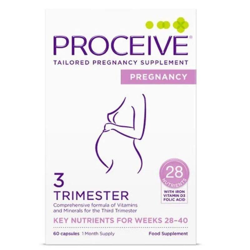 Proceive Pregnancy Trimester 3 - 60 Capsules | 28 Nutrients, Iron, Vitamin D3, Folic Acid | Supports Fertility