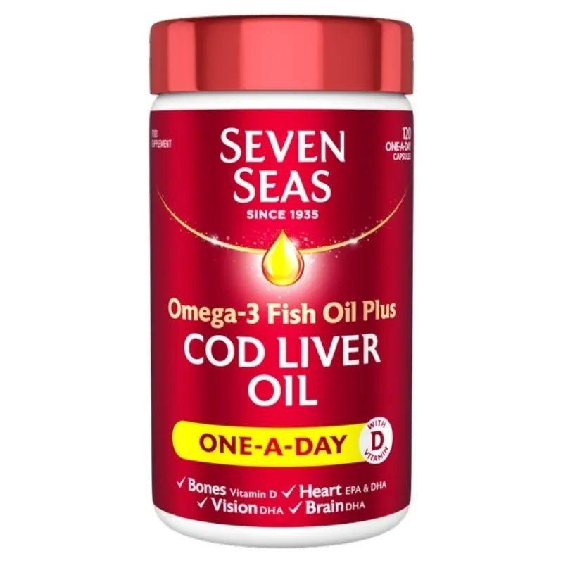 Seven Seas Cod Liver Oil 120 Capsules - One-A-Day with Omega-3, Vitamin D - Supports Bones, Heart, Vision, Brain