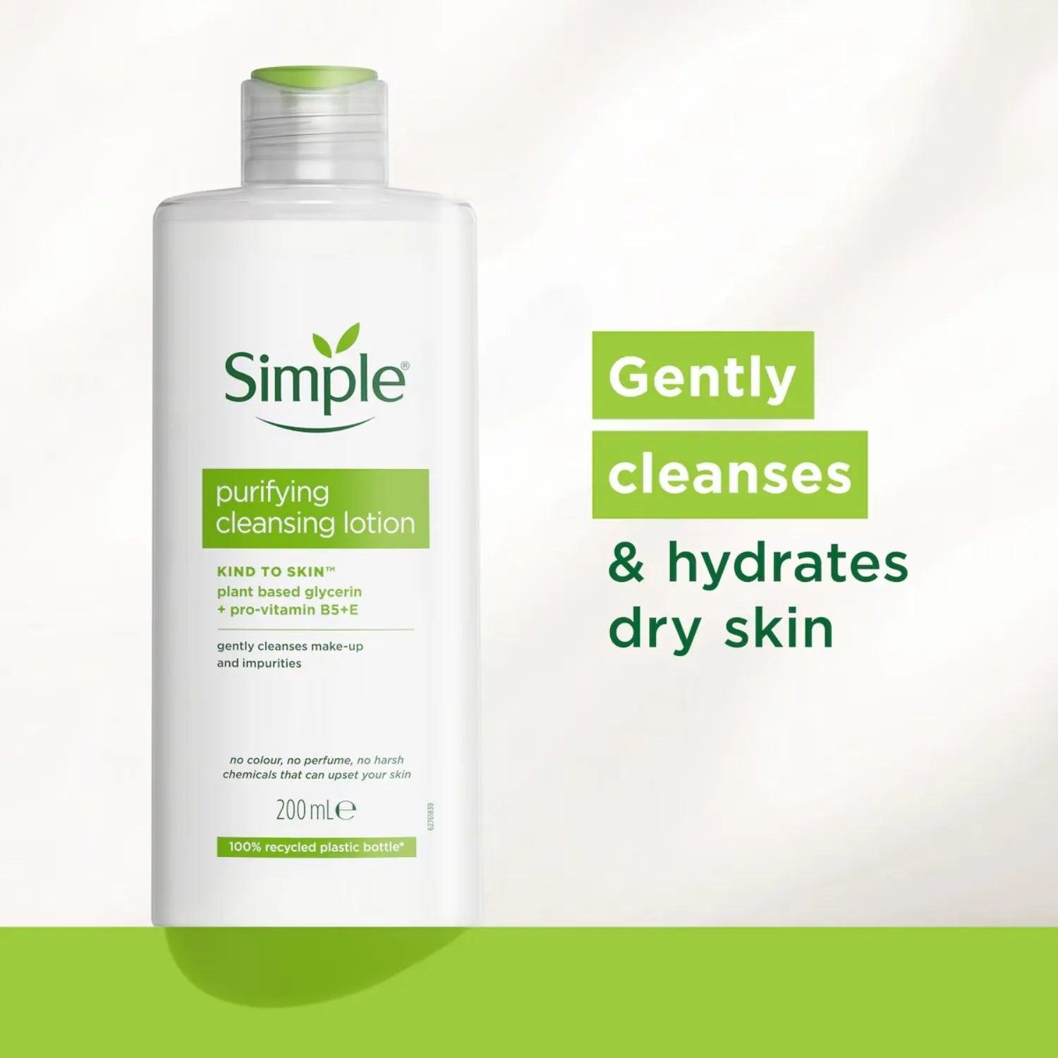 Simple Purifying Cleansing Lotion 200ml for Sensitive Skin, Gently Cleanses, Kind to Skin