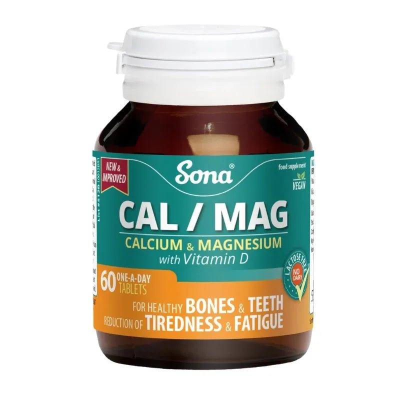Sona Cal/Mag Tablets - 60 Pack - Calcium, Magnesium & Vitamin D - For Bones & Teeth, Tiredness & Fatigue - Vegan, No Dairy