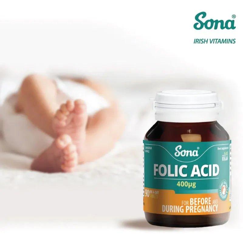 Sona Folic Acid 400mcg Tablets 90 Pack - For Before & During Pregnancy - Vegan