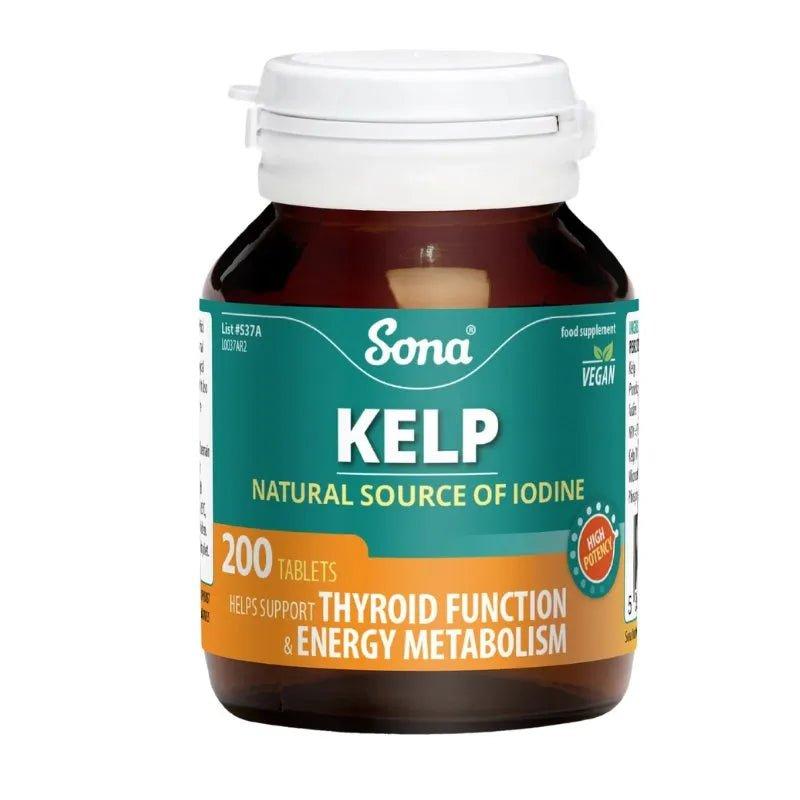 Sona Kelp 200 Tablets - Natural Source of Iodine, Supports Thyroid Function & Energy Metabolism, Vegan