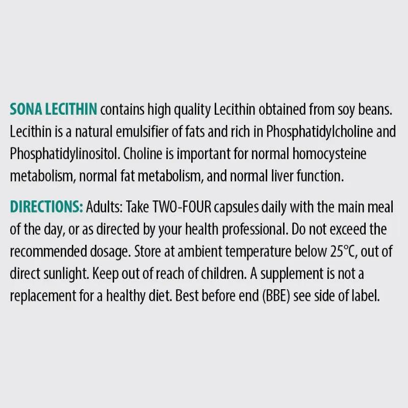 Sona Lecithin 1200mg 90 Capsules - Supports Liver & Fat Metabolism - GMO Free