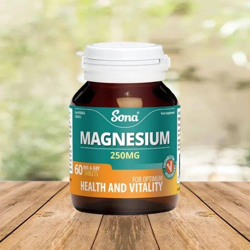 Sona Magnesium 250mg Tablets (60) - Supports Health & Vitality - Suitable for Vegetarians