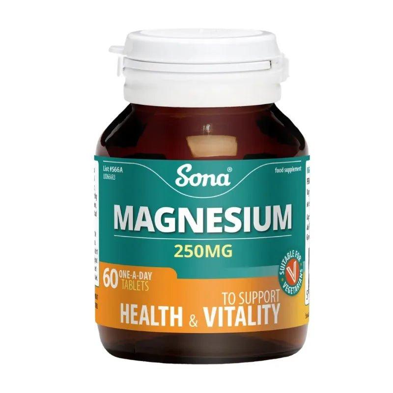 Sona Magnesium 250mg Tablets (60) - Supports Health & Vitality - Suitable for Vegetarians