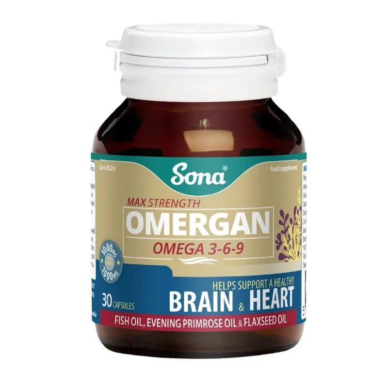Sona Omergan Omega 3-6-9 Capsules 30 Pack - Supports Brain & Heart Health
