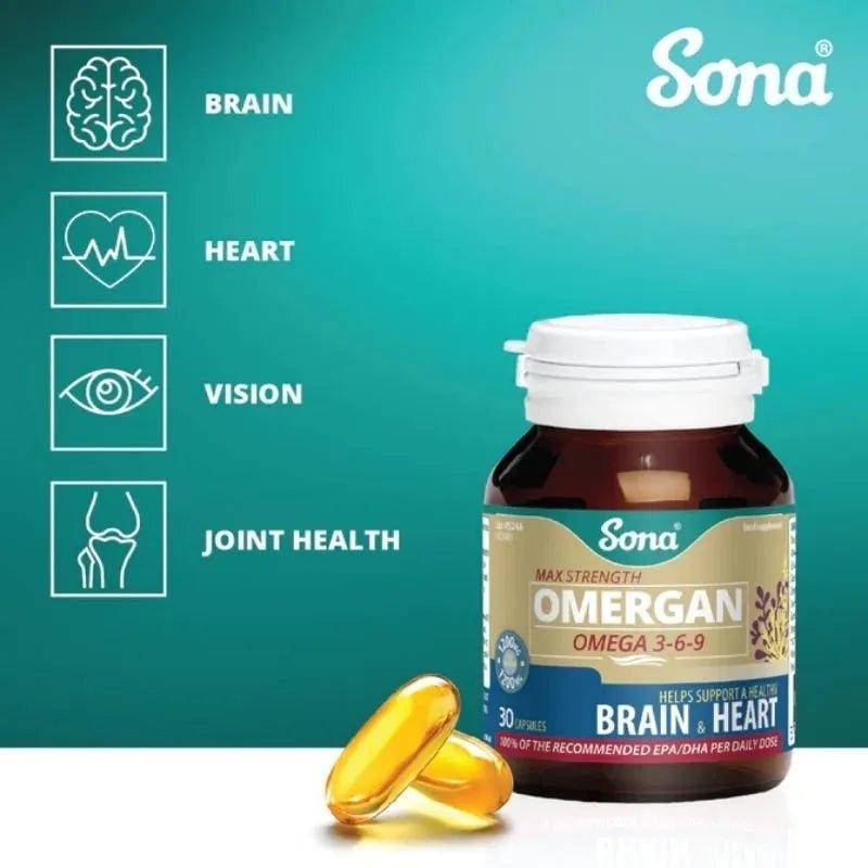 Sona Omergan Omega 3-6-9 Capsules 30 Pack - Supports Brain & Heart Health