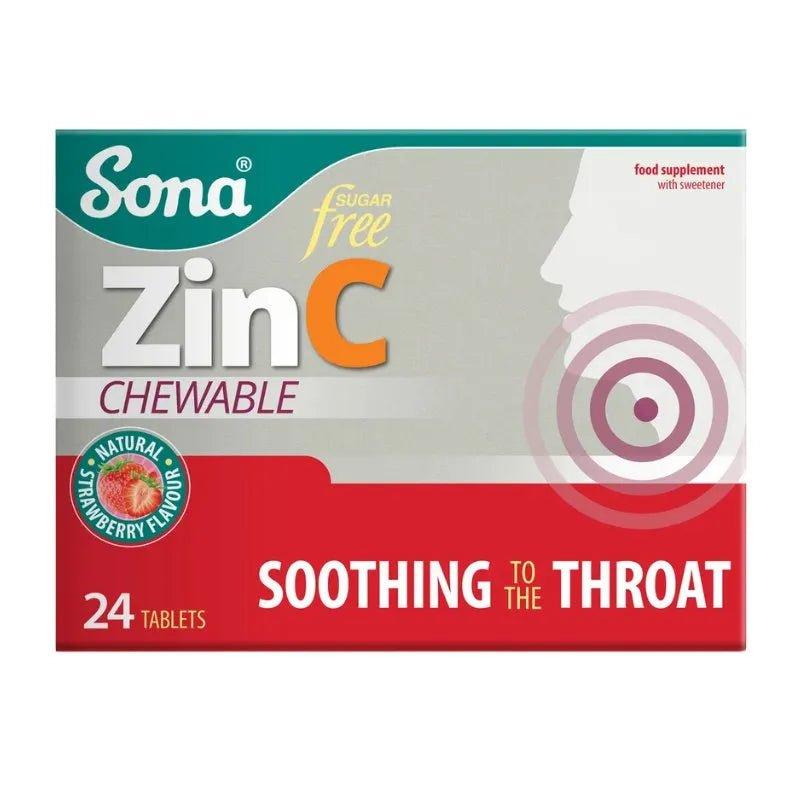 Sona Zinc Chewable Tablets 24 Pack Strawberry Flavor Immune Boosting Sugar Free Soothing to the Throat