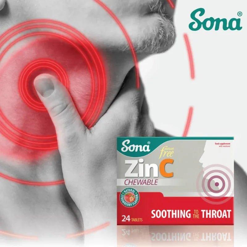 Sona Zinc Chewable Tablets 24 Pack Strawberry Flavor Immune Boosting Sugar Free Soothing to the Throat