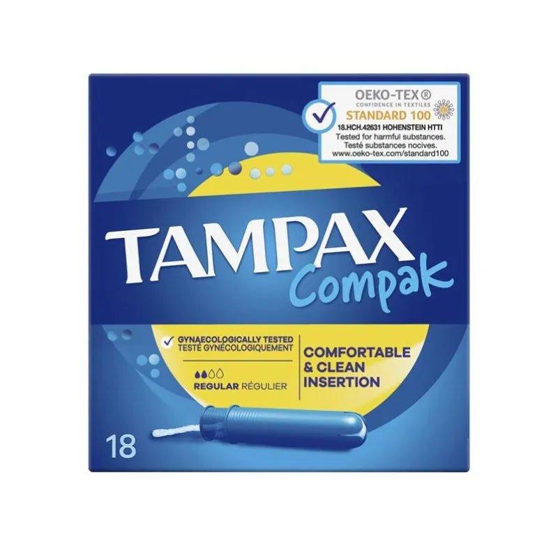 Tampax Compak Tampons 18 Regular, Free of Perfume, Protective Skirt