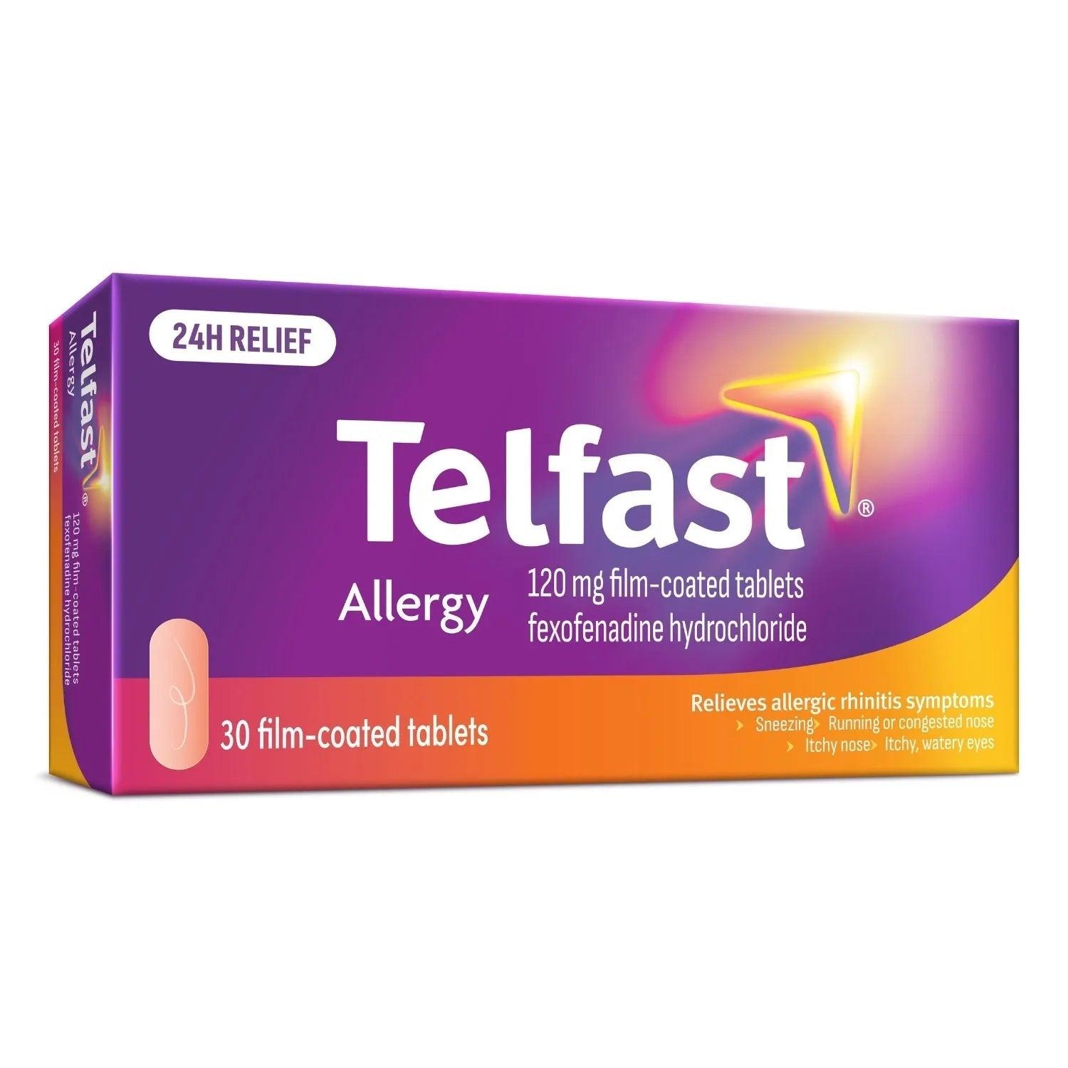 Telfast Allergy 120 mg Film-coated tablets 30 - Relief of: Sneezing, Itchy, runny or blocked nose, Itchy, red and watery eyes