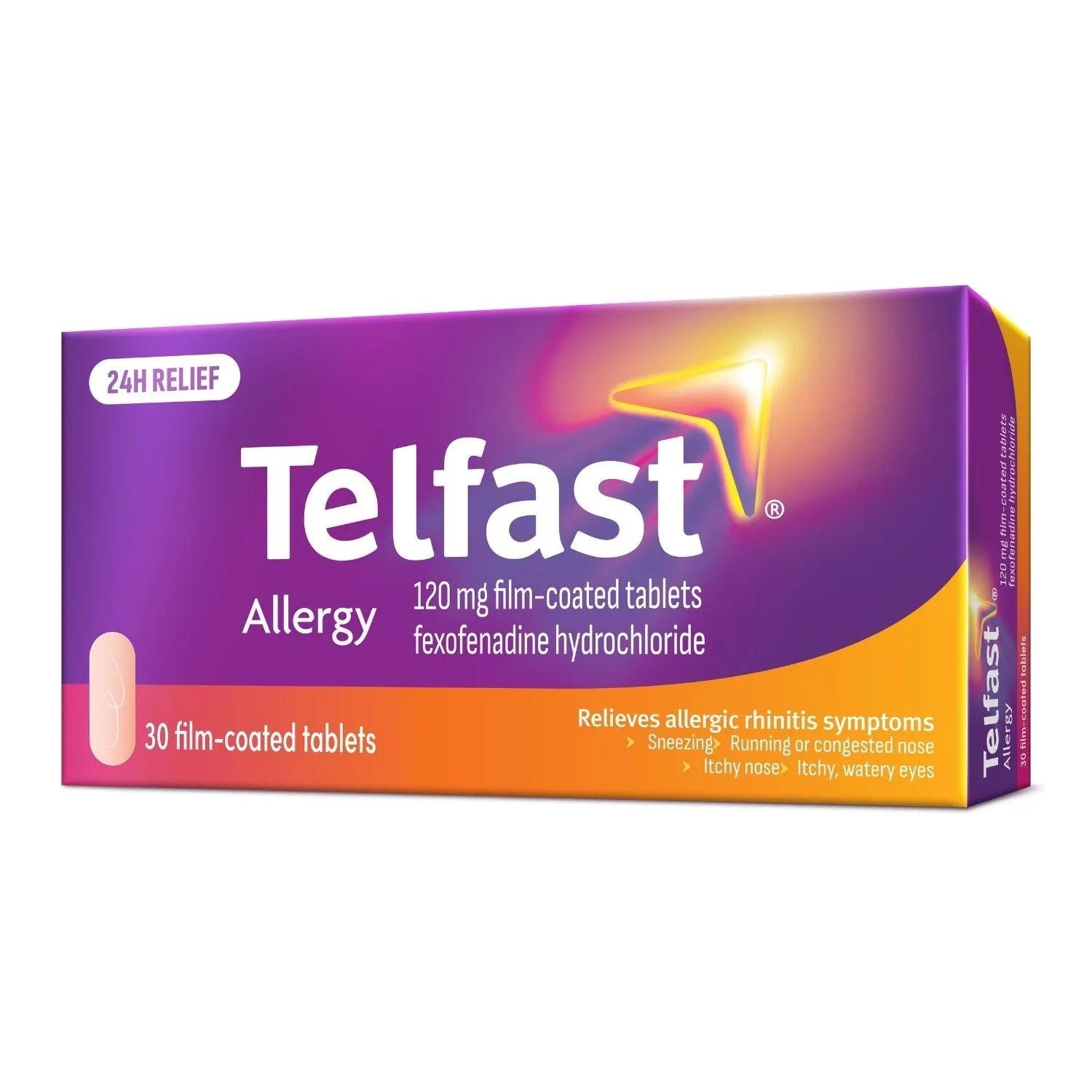 Telfast Allergy 120 mg Film-coated tablets 30 - Relief of: Sneezing, Itchy, runny or blocked nose, Itchy, red and watery eyes