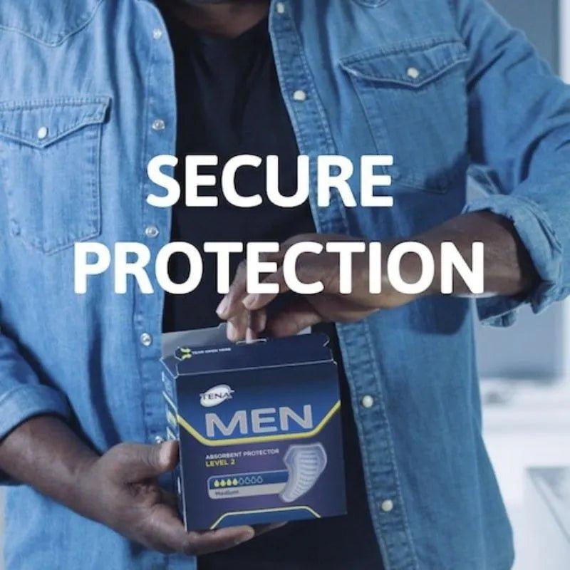 TENA Men Absorbent Protector Level 2 Pads 10 Pack - Secure Absorption Zone, Odour Control, Discreet