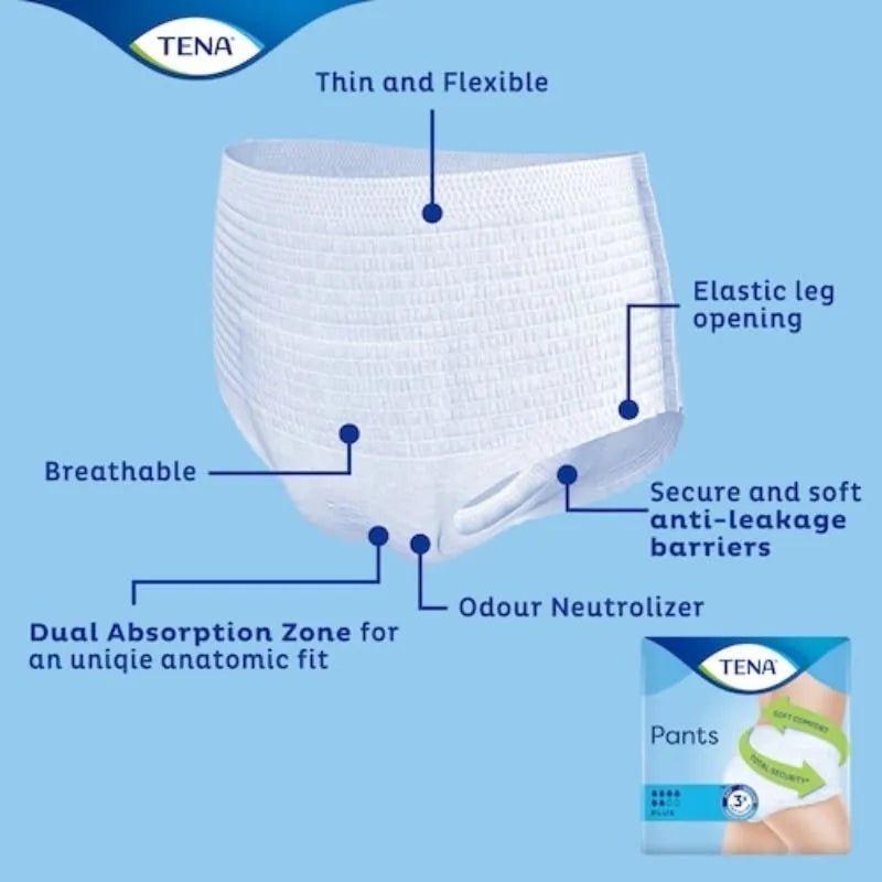 Tena Pants Plus Unisex Incontinence Size M 9 Pack - Soft Comfort, Total Security, Dry Protection, Odour Control