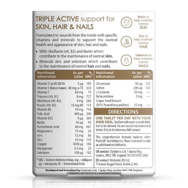 Vitabiotics Perfectil Original Supplement for Skin, Hair & Nails - 30 Tablets. Contains Biotin, Zinc & Selenium