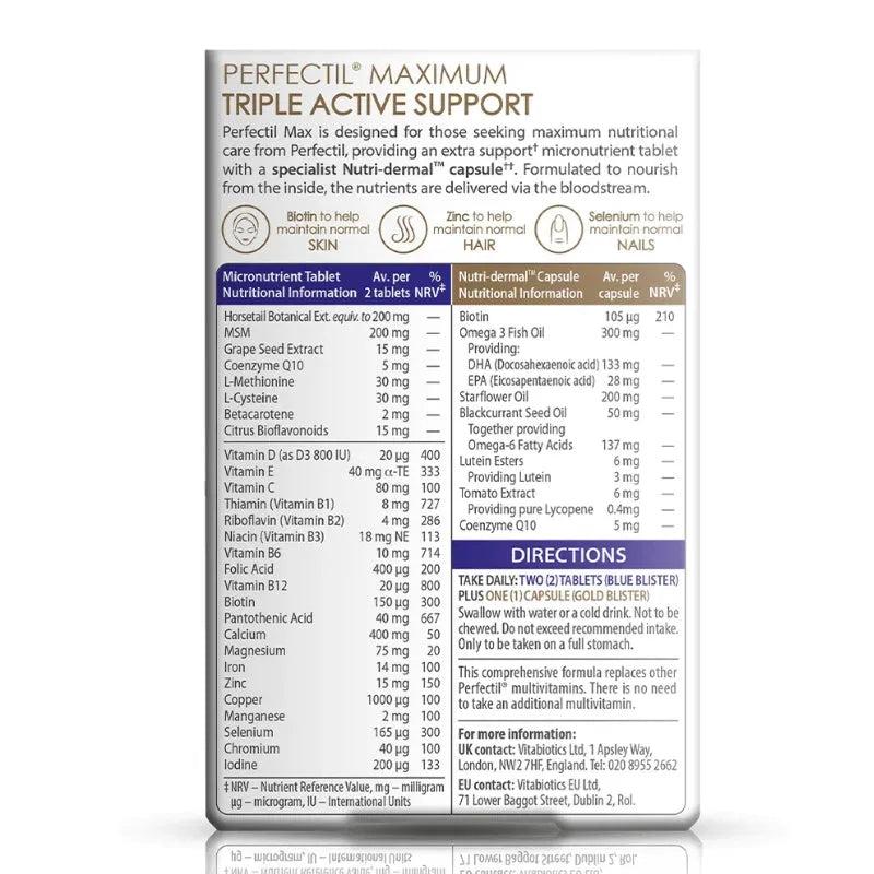 Vitabiotics Perfectil Max Tablets & Capsules 84 Pack for Skin, Hair, Nails with Biotin, Zinc, Selenium
