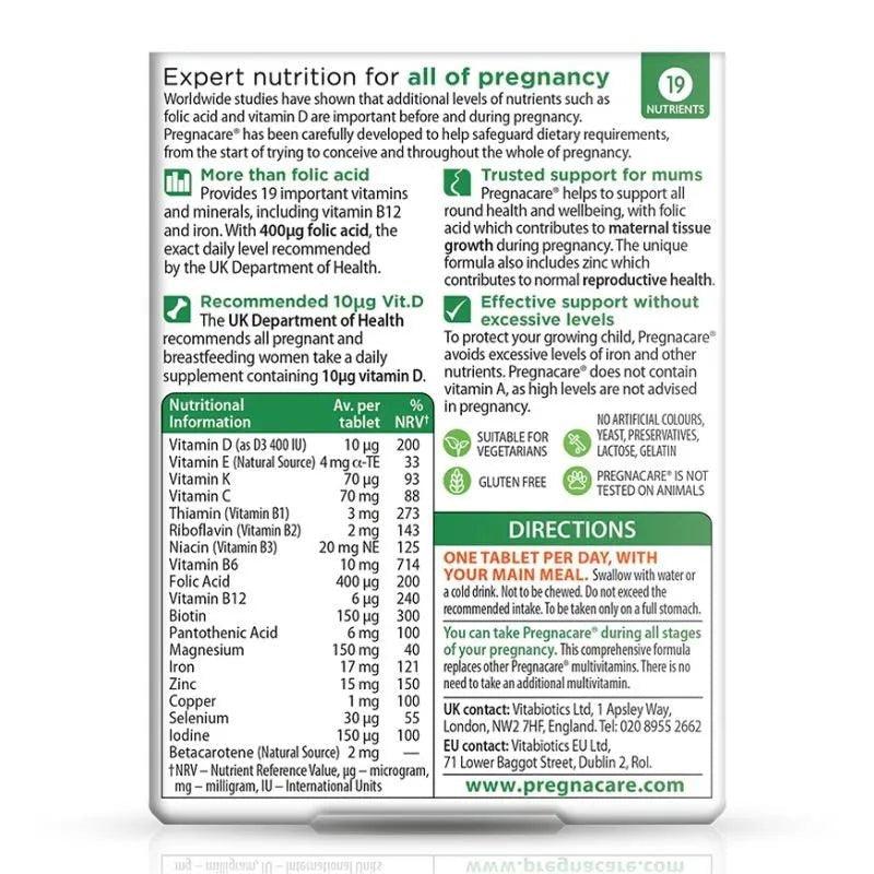 Vitabiotics Pregnacare Original 90 Tablets - 19 Vitamins & Minerals, Folic Acid, During Pregnancy
