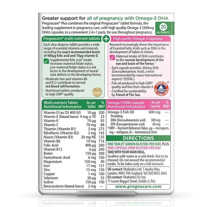 Vitabiotics Pregnacare Plus Omega-3 DHA Tablets & Capsules for Pregnancy - Brain & Eye Development
