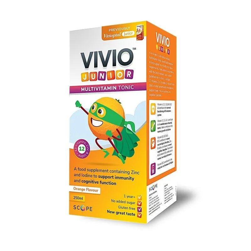 VIVIO Junior Multivitamin Tonic Orange Flavor 250ml - Zinc, Iodine, 12 Vitamins, No added sugar, Gluten free