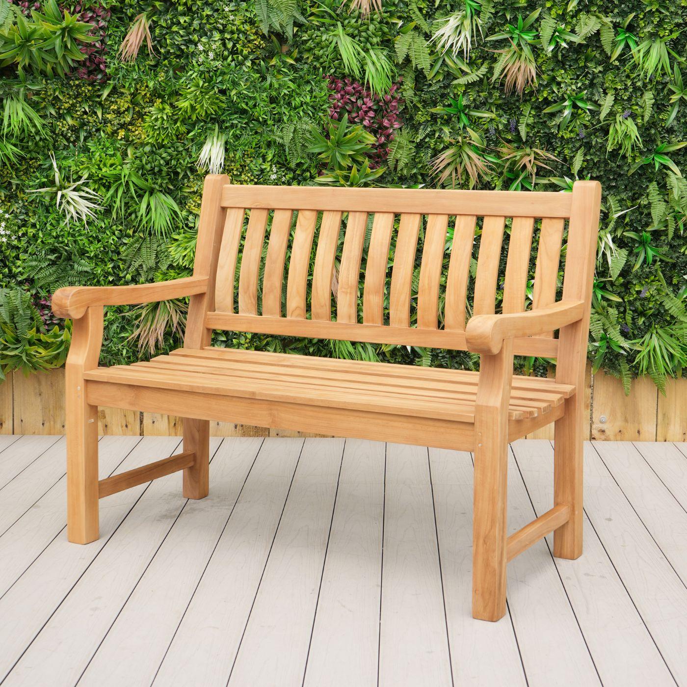 Park Bench 4ft Teak Garden Bench Strata Backless Modern Wood Bench