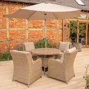 Kettler Derwent 4 Seat Round Dining Set with Parasol &amp; Base