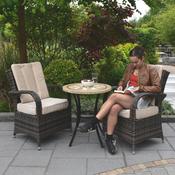 2 Cairo Rattan Garden Chairs with Back Cushions and Dalkey Stone Top Round Table image