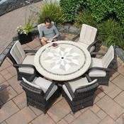 Cairo 6 Seater Rattan Outdoor Furniture Set with Dalkey Stone Top Round Table