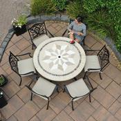 Hampshire Cast Aluminium 6 Seat Round Outdoor Dining Set with Stone Top Dalkey Table