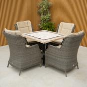 Killiney 4 Seat Square Garden Furniture Set with Rattan Boston Chairs - Brown