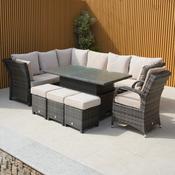 Santander Rattan Corner Dining Set with Rising Table and Cairo Chair- Mixed Brown