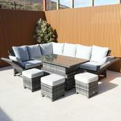 Santander Corner Rattan Outdoor Dining Set with Rising Table and Recliner - Grey