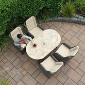 Bantry 160cm Marble Outdoor Furniture Table with 4 Boston Rattan Chairs - Brown