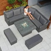 Halifax Gas Firepit Rattan Corner Sofa Set with 2 Benches image