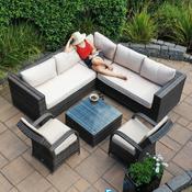 San Jose Square Rattan Corner Sofa Set in Chocolate with 2 Cairo Chairs