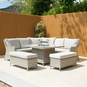 Hamilton Rattan Corner Bench Outdoor Furniture Set with Gas Fire Pit Table