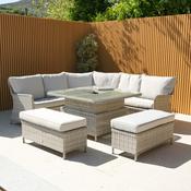 Hamilton Rattan Corner Bench Outdoor Dining Set with Rising Table &amp; Ice Bucket