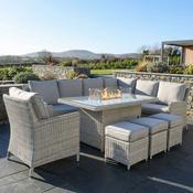 Hamilton Rattan Corner Dining Set with Rectangular Gas Firepit Table and Armchair (Right Hand Side)