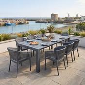 8 Portofino Armchair and Vegas Table XL Set in Dark Grey