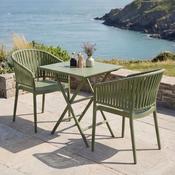2 Portofino Armchair and Helen Folding Square Table 60 Set in Olive Green