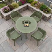 4 Portofino Armchair and Sky Round Table 105 Set in Olive Green