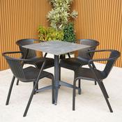 Gemini Light Marble Table with 4 Tuga Chairs in Black