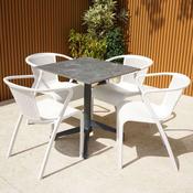 Gemini Light Marble Table with 4 Tuga Chairs in Pastel Ice
