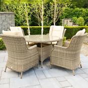 Boston 4 Seater Rattan Round Outdoor Dining Set - Brown
